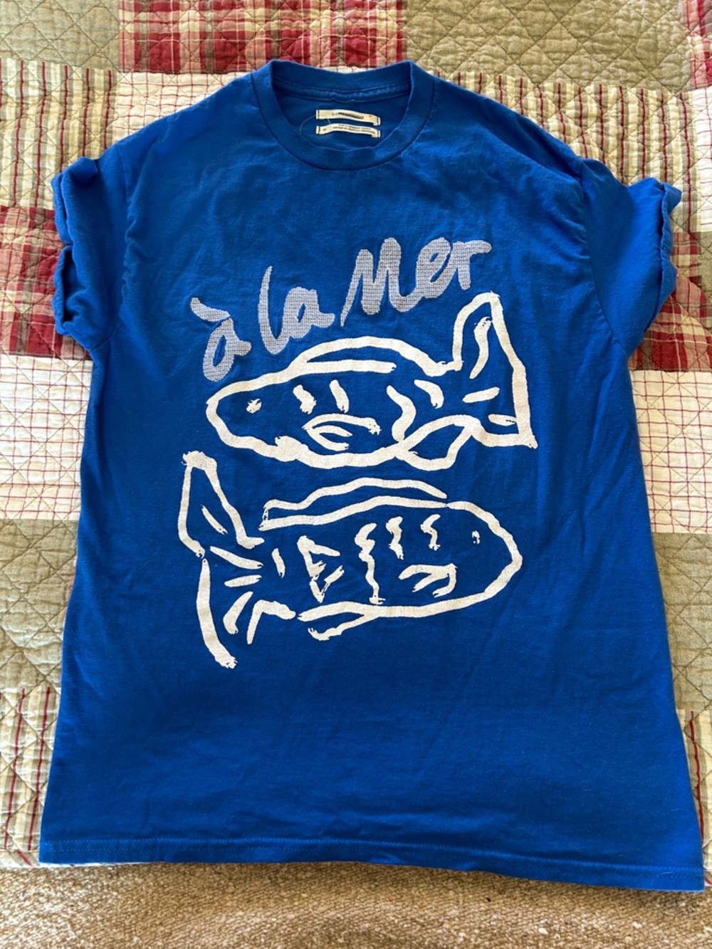 Anthropologie Blue Fish Graphic Tee with White 'à la Mer' Design